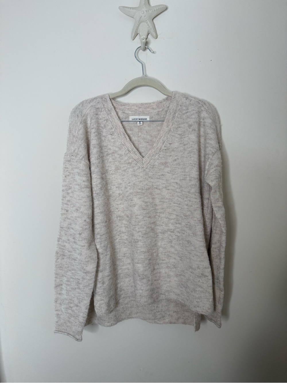 Lucky Brand Light Cream Marled V-Neck Sweater